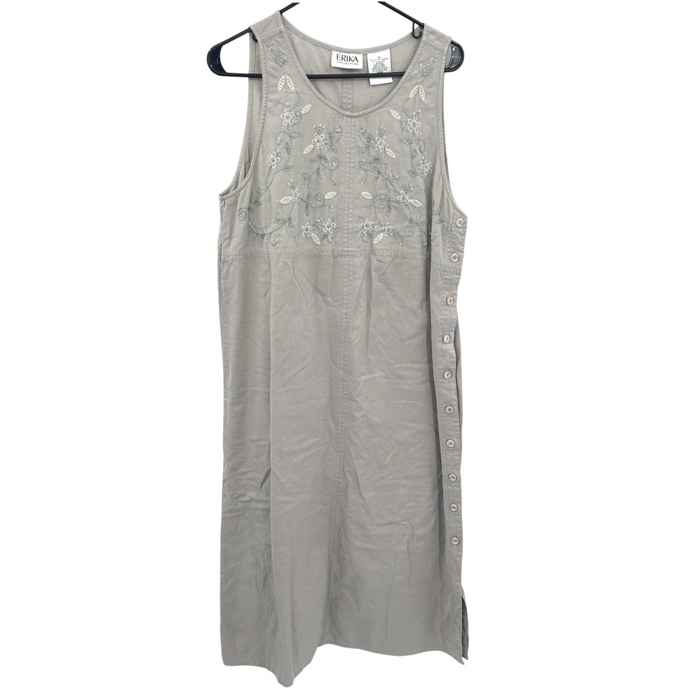 Cottagecore Jumper Dress Floral Embroidered Medium Taupe Lagenlook Morigirl Boho